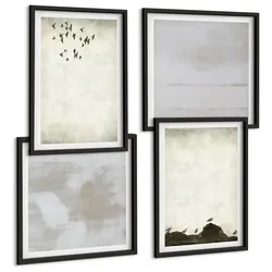 BILDER SET 4er Set - 50x50 cm & 40x60 cm Schwarzer Rahmen - Textur eines Vogelschwarms