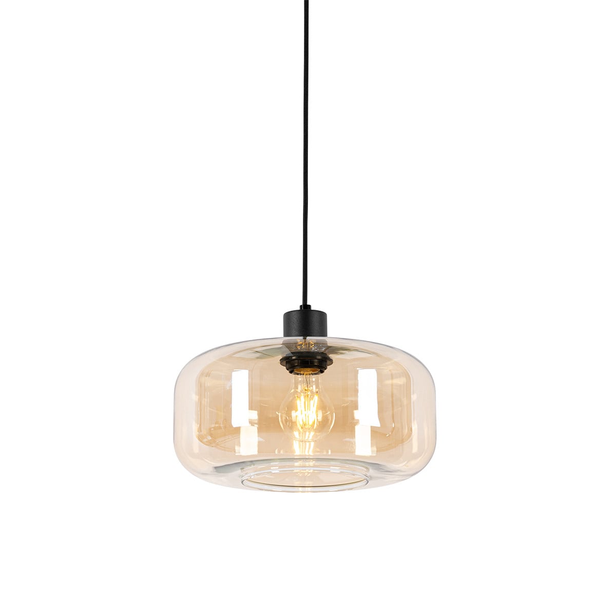 Qazqa Art Deco hanglamp zwart met amber glas