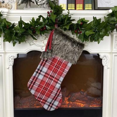 Snug & Styled Plaid Christmas Stocking Gift Bag Ornament Decorative Tree Hanging Pouch light