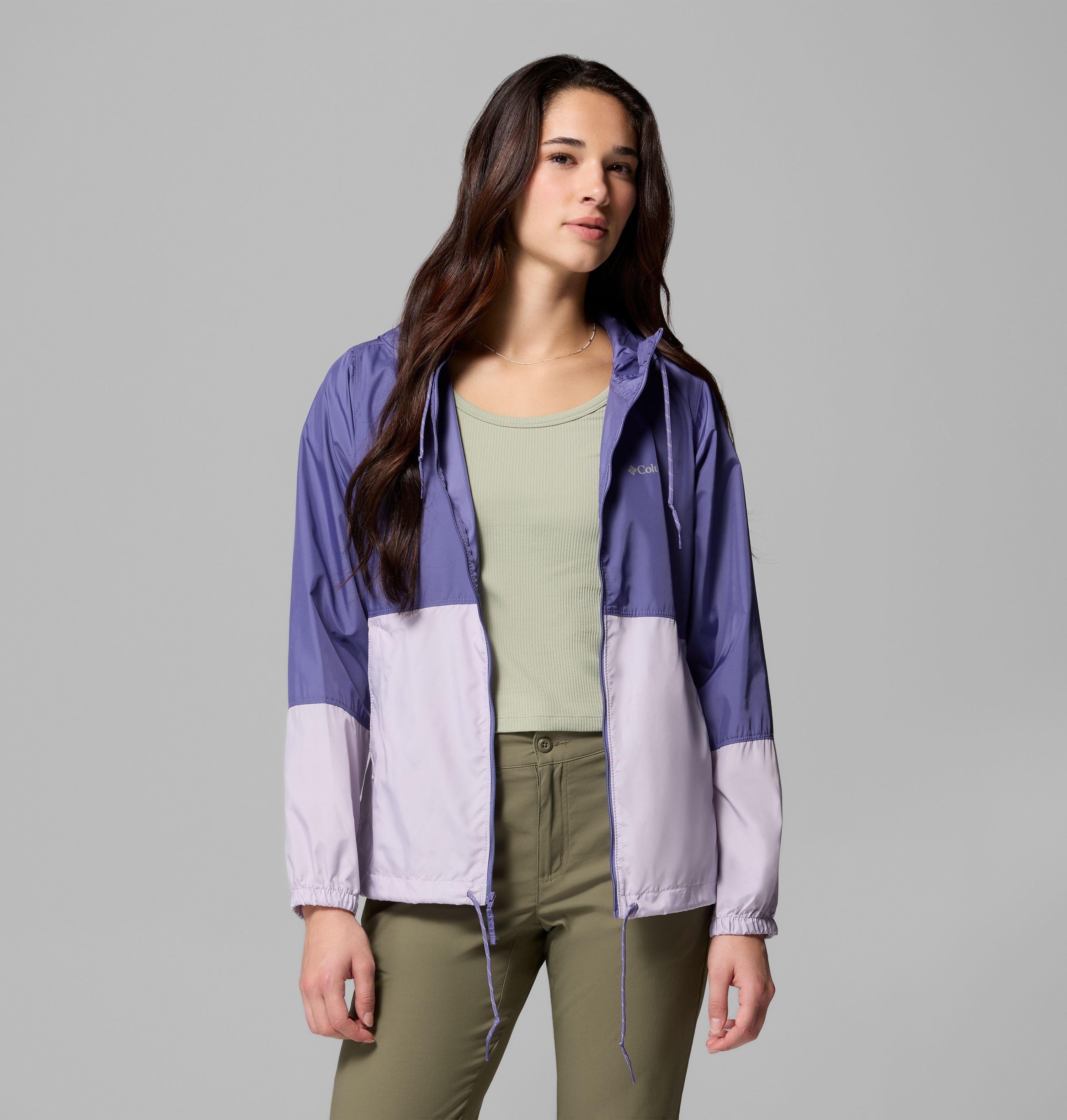 Windbreaker COLUMBIA "Flash Forward II Windbreaker", Damen, Gr. XL (46/48), lila (stormwatch, lavender pearl), Web, Obermaterial: 100% Polyester, mehrfarbig, Basic hüftbedeckend, elastischer Bund, Jacken Windbreaker, mit Eingrifftaschen, windabweisend, wa