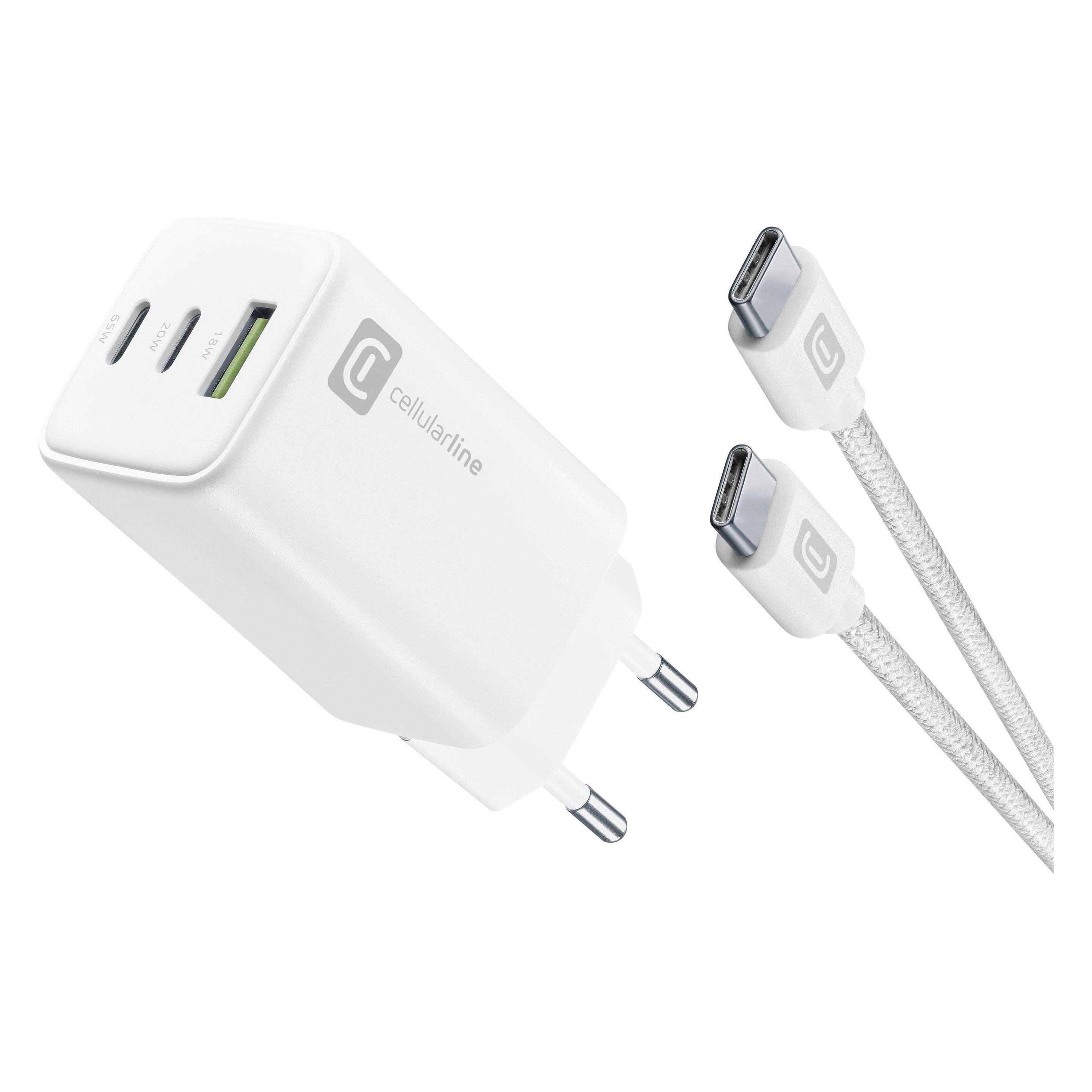 Cellularline Cellular Line Multipower 65W GaN Ladegerät (65 W, 3 Ports) (ACHKITC2CGAN65TABW)