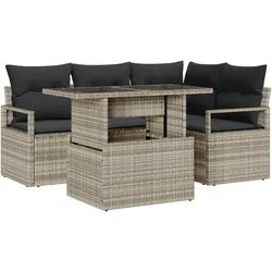 vidaXL 5-teiliges Garten Sofa Set mit Kissen Hellgraues Poly Rattan