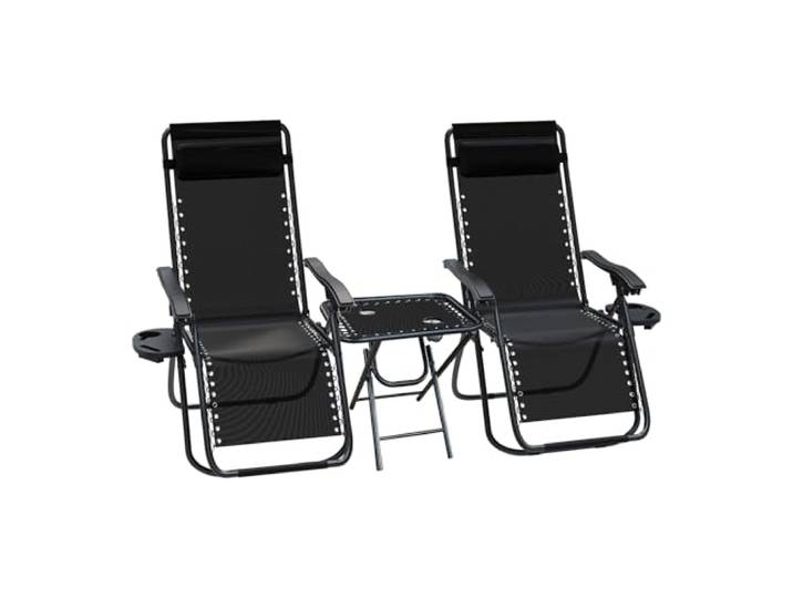 vounot® Lot de 2 Chaise Longue inclinable avec Table Pliable Support de Gobelet Chaise de Jardin Pliable en Textilène Chaise Longue avec Rembourrage de Tête Charge Max 120 kg Noir