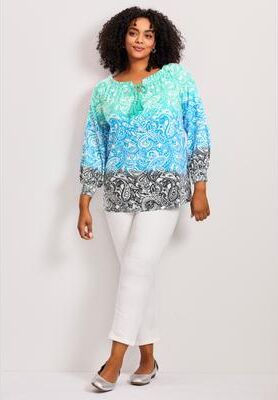 Plus Size Women's Ombre Print Top by Avenue in Cool Ombre Paisley (Size 16)