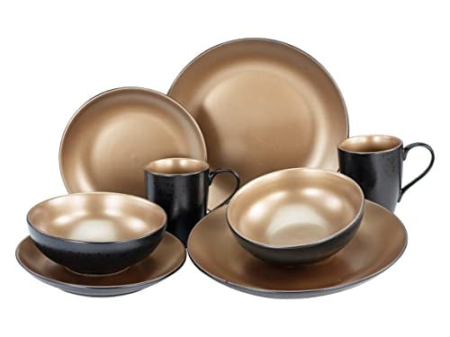 Creatable Glamour 8-delige combiservies van keramiek, goud en meerkleurig, vaatwasser- en magnetronbestendig