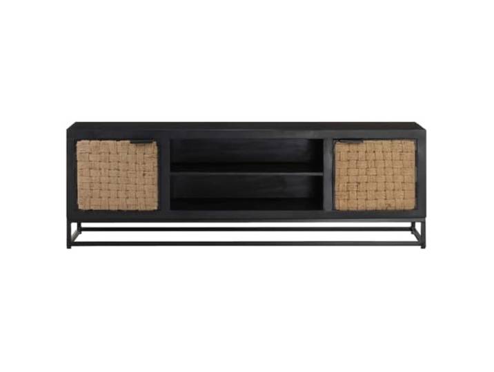 KGHERMDF TV-Schrank 120x30x40 cm Massivholz Mango Industriestil, Eisengestell, Jutetüren, 2 Fächer, Stauraum