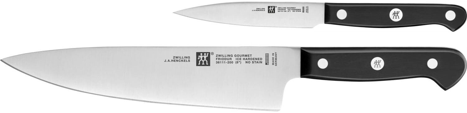 Kochmesser ZWILLING "Gourmet Messerset 2-teilig, 41,5 cm", schwarz (silberfarben, schwarz), Edelstahl, Stahl, Kochmesser, Kochmesser silberfarben, schwarz Einheitsgröße