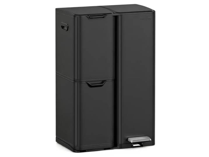mVm Mülleimer Küche,60 Liter Treteimer,3 Fächer, Mülltrennsystem, Abfalleimer Küche mit Inneneimer aus Kunststoff,Metall,Klappdeckel, Softclose, Luftdicht
