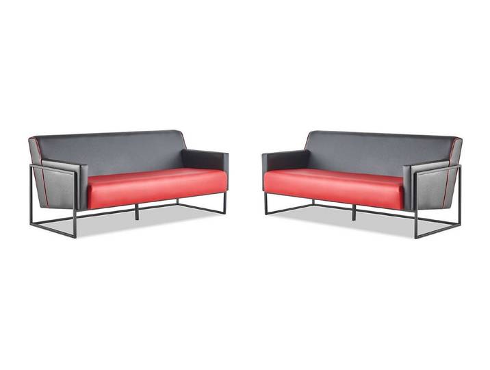 Xlmoebel Sofa Modernes Schwarz-Rot Leders Set 3-Sitzer Couch, Sofa-Set 2 Teile, Made in Europa