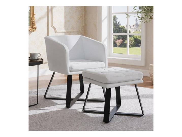 LuxusKollektion Cocktailsessel Sessel Cocktailsessel Samt Waffelmuster Hocker Weiß