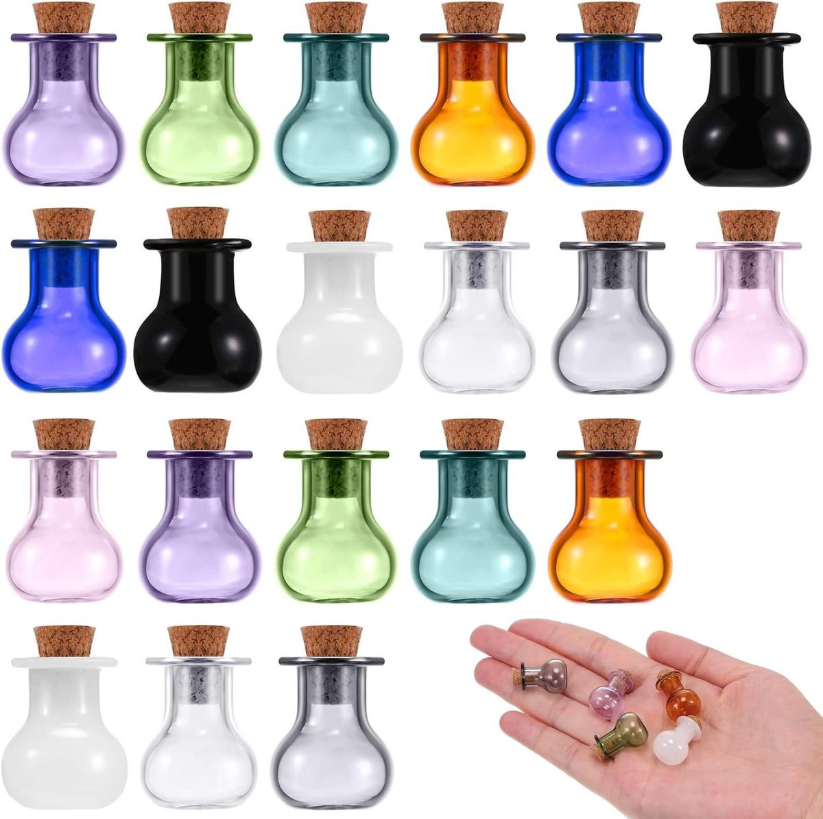 Set van 20 multi color mini potjes met kurk voor DIY knutselen