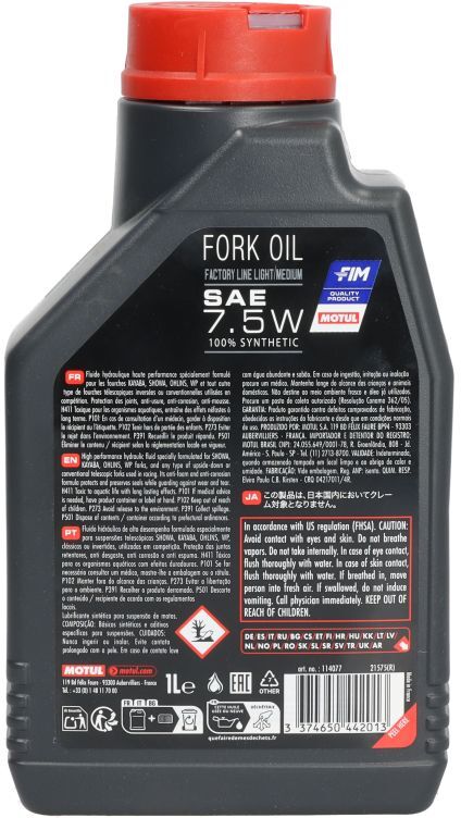 Stoßdämpferöl MOTUL 114077 Fork Oil Factory Line 7,5W 1L
