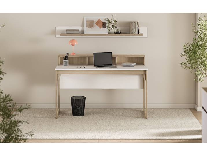 Büromöbel-Set HOME AFFAIRE Stranda im Scandi-Style, Home Office, Büro in zwei Farben verfügbar , beige (weiß skandi eiche), Holzwerkstoff, Arbeitsmöbel-Sets, Büromöbel-Set, enthält Schreibtisch und Wandboard