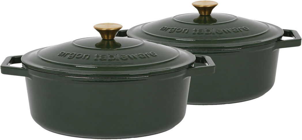 Argon Tableware - Oval Cast Iron Casserole Dishes Green 4.68L