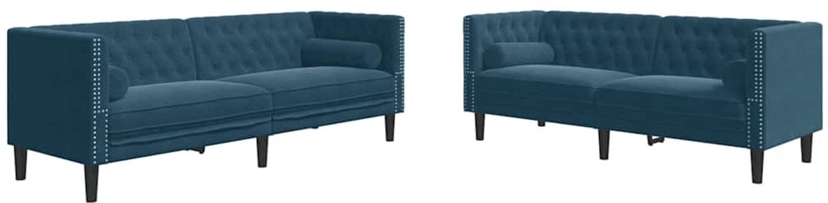 vidaXL Chesterfield 2-delige Loungeset met Bolsters - Blauw Fluweel