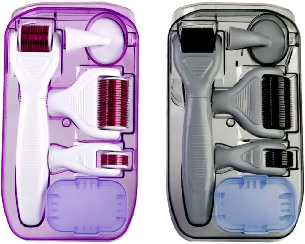 INF 6-in-1 Multifunktionaler Derma Roller für Gesicht und Körper – Microneedling-Massager gegen Falten, Poren, grau + schwarz