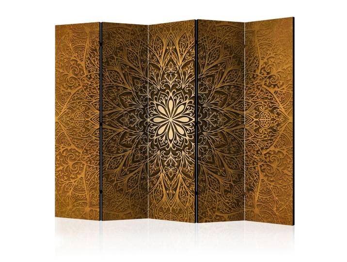 Muralo Paravent Beidseitig Bedruckter 5-tlg 225x172 cm Mandala, Gelb, Holz, Orientalisch, Rechteckig, 225x172x3 cm, Wohnzimmer, Raumteiler, Paravents