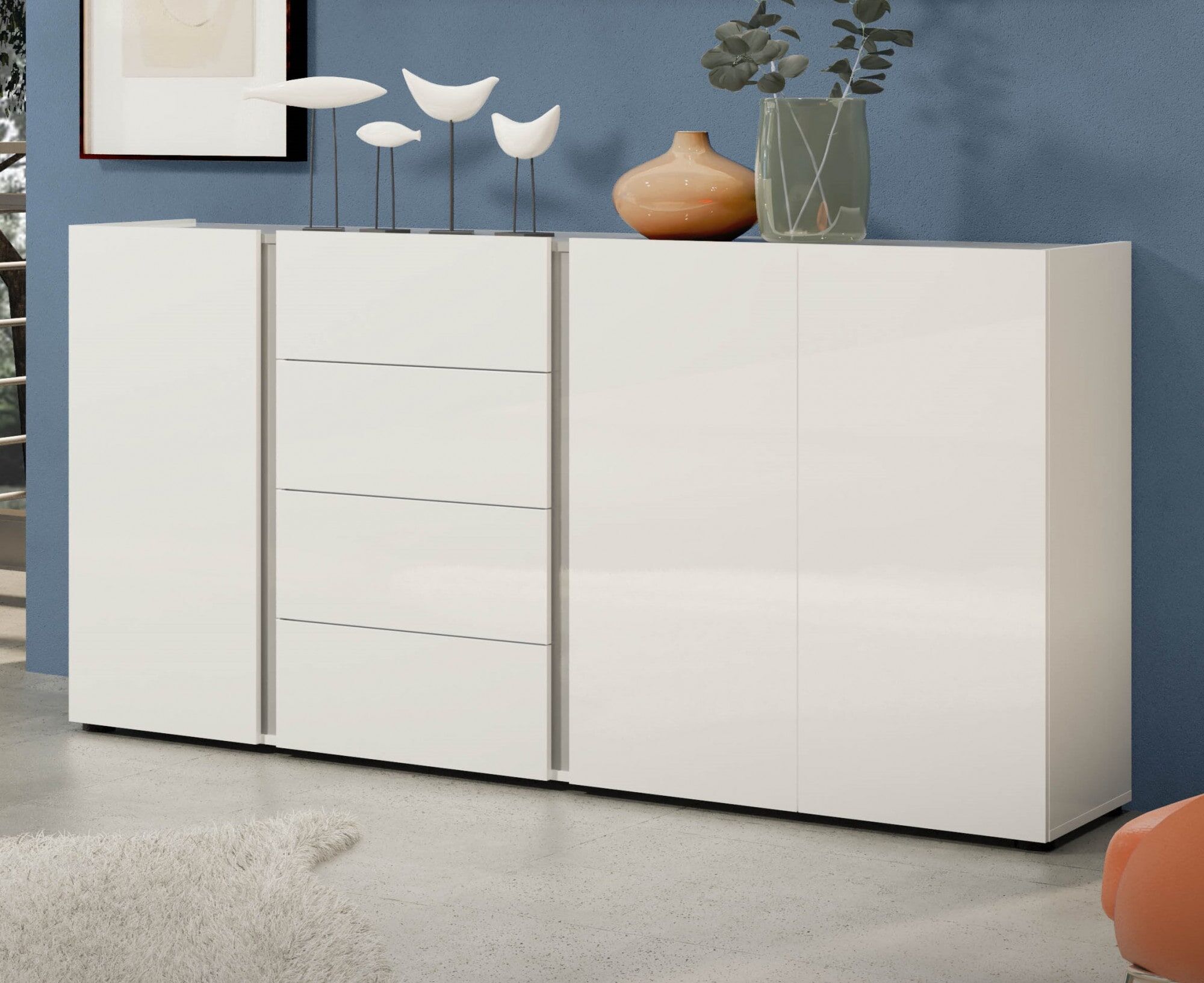 Sideboard HOME AFFAIRE "Atrium", weiss (weiß hgl, weiß hgl, anthrazit matt), B:180cm H:92cm T:40cm, Holzwerkstoff, Sideboards, Sideboard weiß hgl, weiß hgl, anthrazit matt B/H/T: 180cm x 92cm x 40cm, 4 Stk., 3 Stk.