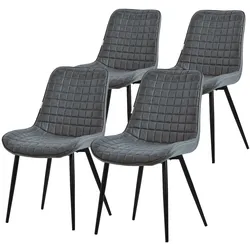 ML-Design – Esszimmerstühle 4er Set Anthrazit | Kunstleder Sitzfläche, Rückenlehne, schwarze Metallbeine, gepolsterte Esszimmerstühle