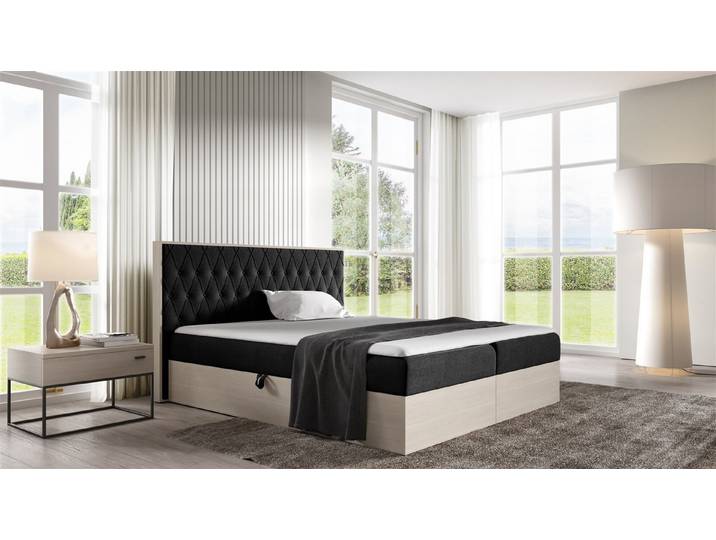 Fun Möbel Boxbett Schlafzimmerbett BROMIA in Stoff Nordic-Teak-Optik (Inkl. Bettkasten, inkl. Kaltschaumtopper), Nordic-Teak-Optik