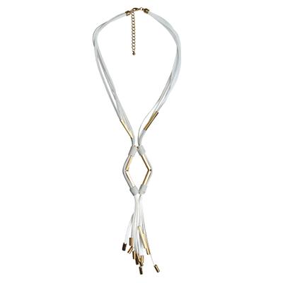 Collierkettchen STEUER "Y-Form aus Textil 63 cm lang", weiß, Halsketten, Damen, 63cm, Metall, L: 63