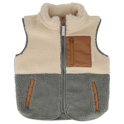 maximo - Girl's Sherpa Weste Farbblock - Fleeceweste Gr 86/92 grau/beige