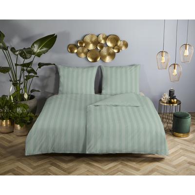 Wendebettwäsche DESCANSO "Hotel Sevilla", grün (sage grün), B/L: 155cm x 220cm, 1 Stk., 1 Stk., Satin, B/L: 80cm x 80cm, 2, Satin, Obermaterial: 100% Baumwolle, Bettwäsche, Wendebettwäsche, Satin, Reißverschluss, Wende, Luxe, Streifen, uni