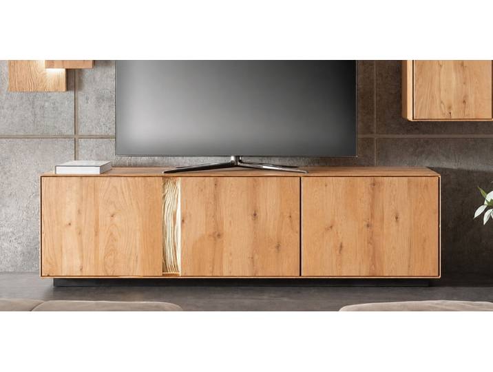 TV Board inkl. Beleuchtung 160x55cm 'Sienna' Wildeiche geölt 3 Türen