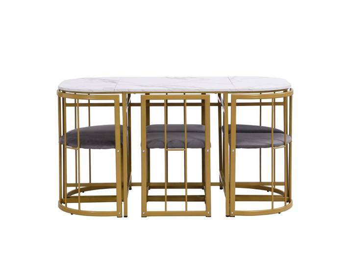 Ensemble De Table À Manger Six Chaise Ensemble De Table À Manger Moderne Chaise Avec Dossier Et Intérieur Gris Cadre En Fer Dore