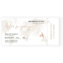 Einladungskarte Hochzeit: Boarding Pass in Braun