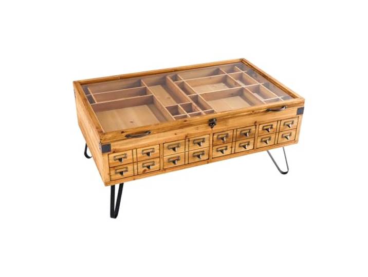 Couchtisch SEVEN SEAS 100cm - schwarz natur - Pinienholz Beistelltisch Stauraum, Aufbewahrung, individuelle Maserung, stabile Konstruktion, Schubladen, Metallgestell