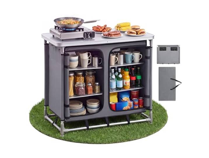 VEVOR Cuisine de Camping Portable Armoire de Camping en Alu 6 Compartiments\, Pour Barbecue Voyage\, Meuble de Rangement avec Sac de Transport\, Table de Pique Nique Plateau Charge 50 kg\, Légère Compacte