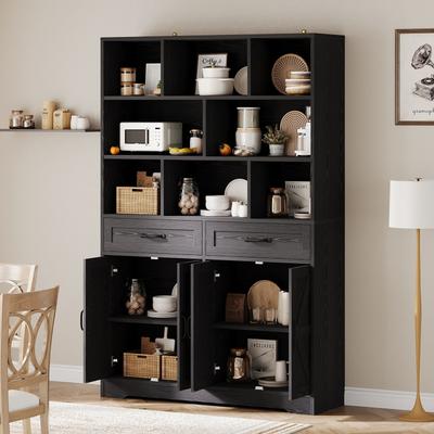Garvee 71in Bookcase, 6-Tier Large Wooden Kids Bookshelf with 2 Drawers, 4 Doors