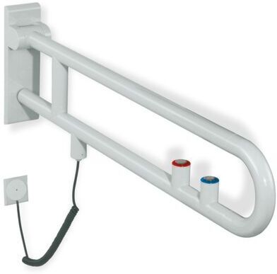 Hewi 801 E-Stützklappgriff 801.50.71598 850 mm, signalweiß, Spül-/Funktionstaste, roter Ring