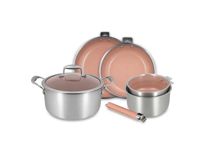 Batterie de cuisine 6 pièces en acier inoxydable rose