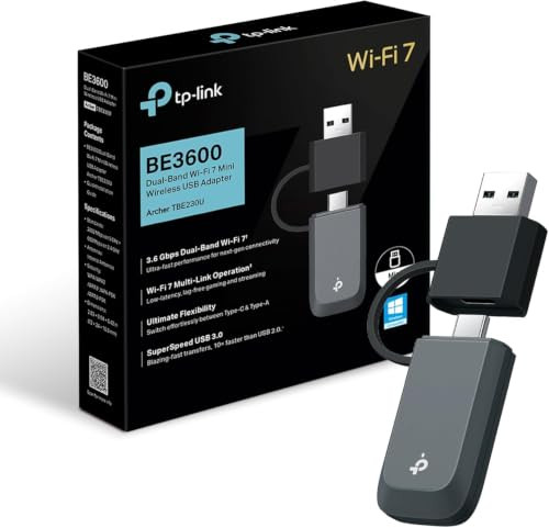 TP-Link Archer TBE230U WiFi 7 Dual-Band BE3600Mbps USB Nano Netwerkkaart, USB Type-C/A, Zwart/Grijs