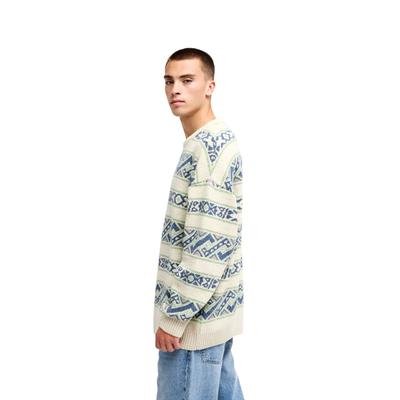 Strickpullover QUIKSILVER "Liam Jacquard", Herren, Gr. S, beige (peyote heritage stripe lia), Obermaterial: 28% Baumwolle, 28% Polyamid, 20% Modacryl, 10% Seide, 9% Linen, 5% Recycled andere Fasern., Pullover Strickpullover