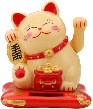 Uplift Treasures 2.5 Inch Solar Powered Waving Lucky Cat Figurine yellow
