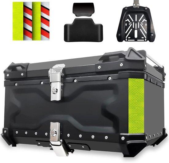 Motorrad-Topkoffer - Gepäckkoffer für Motorrad - Reise und Lagerung - Wasserdichtes Aluminium - 65 Liter - Schwarz