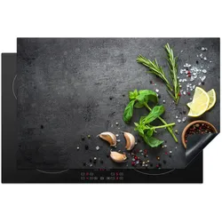 HERDABDECKPLATTE Limette - Kräuter - Gewürze - Grün - Grau - Beton Induktionsschutz 81.6x52.7 cm