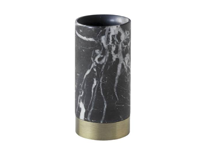 Handgefertigter, luxuriöser Zahnputzbecher „Nero Lux“ aus Marmor, Black Schwarz marmoriert, Gold Aquanova