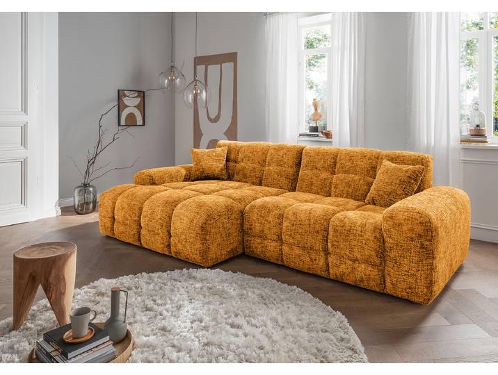 Ecksofa mit Longchair Gold Strukturstoff Ruta 301 x 87 x 152cm Longchair davorstehend links Modern
