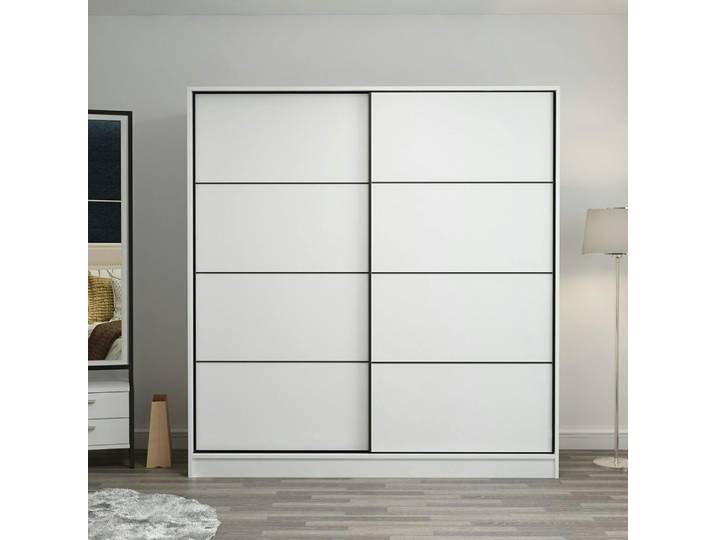 Armoire 2 penderies 6 casiers 2 tiroirs BYRON - Blanc