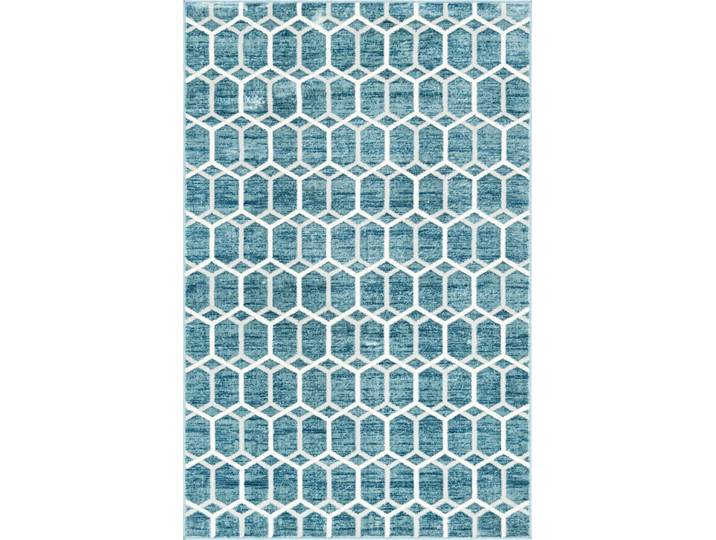 Teppich Titan Trellis, LAGERRÄUMUNG , blau (blau, elfenbeinfarben), B:152cm H:13mm L:244cm, Polypropylen (PP), MYFLAIR MÖBEL & ACCESSOIRES, Teppiche, Teppich, Kurzflor, gewebt, modernes geometrisches Design