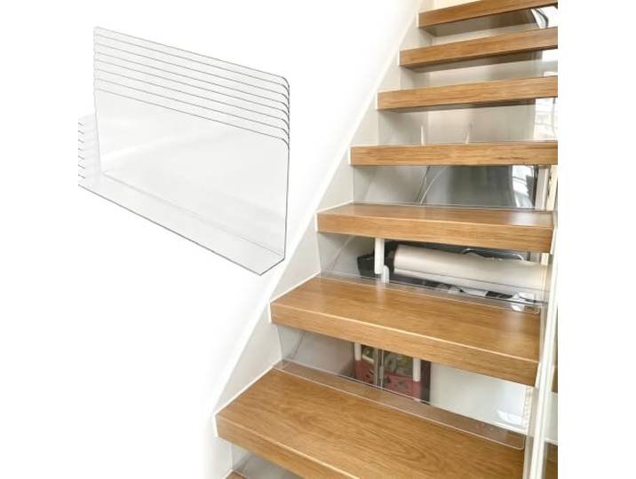 Vibeo Treppenschutzgitter Offene Treppenlücken-Abdeckleisten, Transparent Passend für Lücken von 5–30 cm Höhe, Kunststoff-Abdeckleisten für Offene Treppenstufen, Spielzeugblocker für Unter Die Couch
