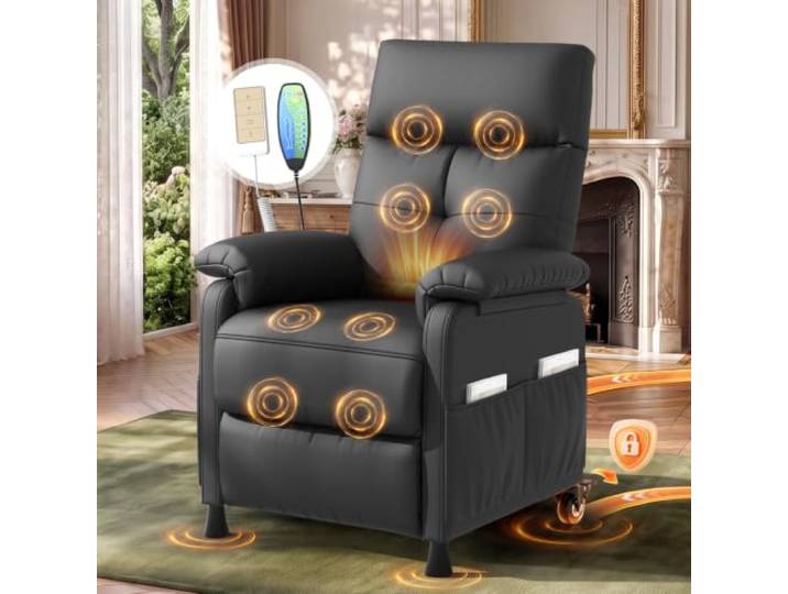Relaxsessel mit Rollen,Fernsehsessel für 8-Punkt-Massagesessel mit Heizung Elektrischer Relaxsessel mit 8-Punkt-Massage und Wärme, 90°-165° Rückenlehne,Fußstütze,Bewegliche Räder für Wohnzimmer