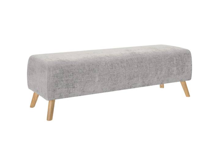 Esposa Bettbank, Hellgrau, Holz, Textil, Eiche, vollmassiv, 145x45x48 cm, Schlafzimmer, Bett, Bettgestelle- Einzelteile, Bettbank