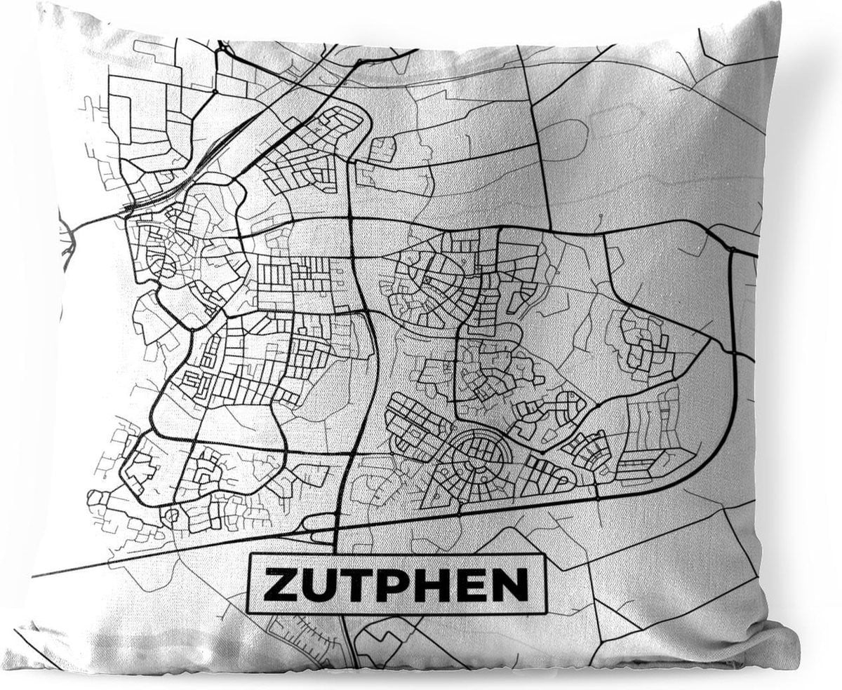 Weerbestendig tuinkussen Zutphen kaart zwart wit 40 x 40 cm