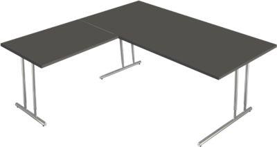 Schreibtisch Toledo, mit Anbautisch, höhenverstellbar, C-Fuß, B 2000 x T 1000 mm, anthrazit