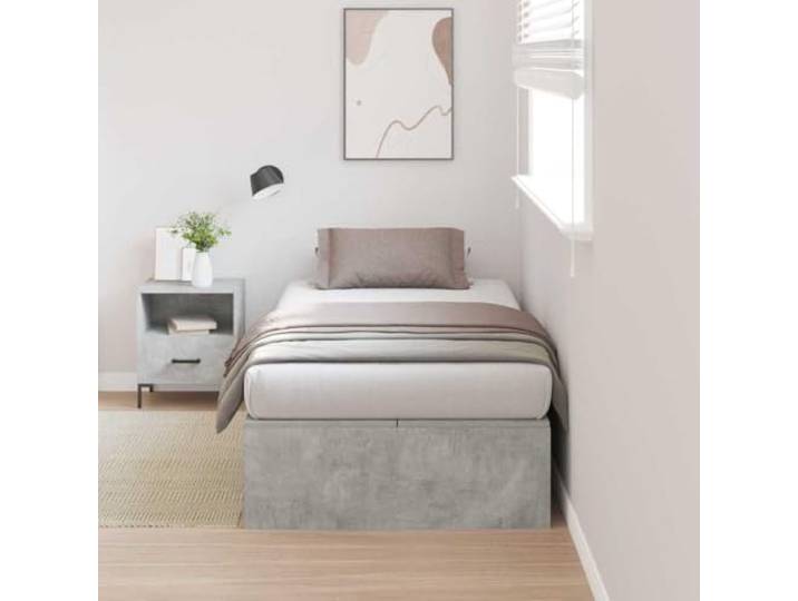 Stauraum Bettgestell Kiefernholz mit verstecktem Stauraum 80 x 200 cm Grau Aufbewahrungsbettgestell Beton Grau 80x200 cm Holzwerkstoff mit Klapptür Stauraum Bettgestell für schmale Einzelbett